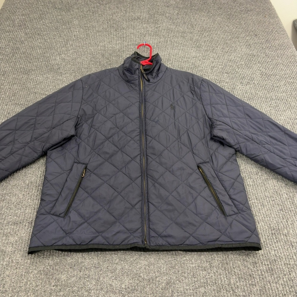 Ralph Lauren Sport Jacket Womens L Navy Blue Polyester Quilted Full Zip Classic